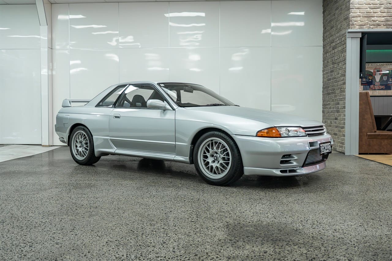 Nissan Skyline R32 in silver — an imported JDM car ready to register in the USA